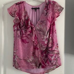 White House Black Market Pink Flutter Sleeve Blouse